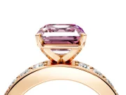 Solitaire Engagement Ring Setting for Fancy Pink Asscher Cut Center with Channel-Set Accents and Prong Head in Rose Gold