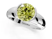 Tension Engagement Ring Setting for Fancy Yellow Round Cut Center with Wide Flat Band and Tension Head in White Gold