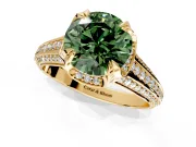 Solitaire Engagement Ring Setting for Fancy Green Round Cut Center with Accented Split Shank and Prong Head in Yellow Gold