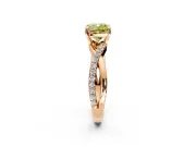 Crossover Engagement Ring Setting for Fancy Yellow Cushion Cut Center with Pave and Plain Strands and Prong Head in Rose Gold