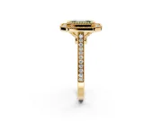Halo Engagement Ring Setting for Fancy Green Emerald Cut Center with Milgrain Frame, Pave Band and Prong Head in Yellow Gold