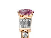 Channel-Set Engagement Ring Setting for Fancy Pink Round Cut Center with Baguette Band and Prong Head in Rose Gold