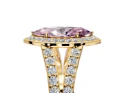 Halo Engagement Ring Setting for Fancy Pink Marquise Center with Narrow Pave Split Shank and Prong Head in Yellow Gold