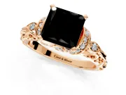Solitaire Engagement Ring Setting for Fancy Black Princess Cut Center with Filigree Band and Prong Head in Rose Gold
