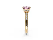 Paired Accent Engagement Ring Setting for Fancy Pink Princess Cut Center with Pave Band and Prong Head in Yellow Gold