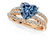Solitaire Engagement Ring Setting for Fancy Blue Heart-Shaped Center with Woven 3-Strand Pave Band and Prong Head in Rose Gold