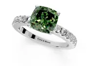 Solitaire Engagement Ring Setting for Fancy Green Cushion Cut Center with Single Row Accent Band and Prong Head in Sterling Silver