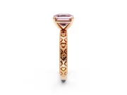 Solitaire Engagement Ring Setting for Fancy Pink Asscher Cut Center with XO Engraved Band and Prong Head in Rose Gold