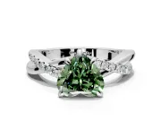 Solitaire Engagement Ring Setting for Fancy Green Heart-Shaped Center with Half-Pave Crossover Band and Prong Head in Sterling Silver