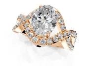 Halo Engagement Ring Setting for Oval Center with Pave Infinity Twist Band and Prong Head in Rose Gold