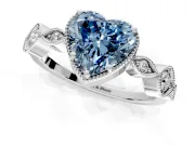 Vintage Station Engagement Ring Setting for Fancy Blue Heart-Shaped Center with Accents and Prong Head in White Gold