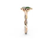 Halo Engagement Ring Setting for Fancy Green Pear-Shaped Center with Pave and Plain Twist Band and Prong Head in Rose Gold