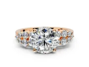 Cluster Engagement Ring Setting for Round Cut Center with 2-Row Shoulder Clusters and Prong Head in Rose Gold