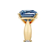 Solitaire Engagement Ring Setting for Fancy Blue Asscher Cut Center with Carved Leaf Shoulders and Prong Head in Yellow Gold