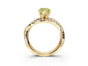 Solitaire Engagement Ring Setting for Fancy Yellow Cushion Cut Center with Woven 3-Strand Pave Band and Prong Head in Yellow Gold