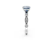 Solitaire Engagement Ring Setting for Fancy Blue Princess Cut Center with Milgrain Bezel Accents and Prong Head in White Gold