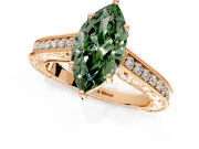 Solitaire Engagement Ring Setting for Fancy Green Marquise Center with Engraved Pave Band and Prong Head in Rose Gold