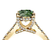 Solitaire Engagement Ring Setting for Fancy Green Cushion Cut Center with Widening Pave Band and Claw Prong Head in Yellow Gold
