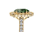 Milgrain Floral Halo Engagement Ring Setting for Fancy Green Oval Center with Pave Band and Prong Head in Yellow Gold