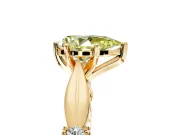 Solitaire Engagement Ring Setting for Fancy Yellow Pear-Shaped Center with Carved Leaf Shoulders and Prong Head in Yellow Gold