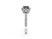 Floral Halo Engagement Ring Setting for Fancy Black Asscher Cut Center with Pave Band and Prong Head in White Gold