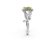 Halo Engagement Ring Setting for Fancy Yellow Radiant Cut Center with Leaf Motif Split Shank and Prong Head in Platinum