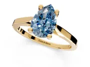 Solitaire Engagement Ring Setting for Fancy Blue Pear-Shaped Center with Tapered Shoulders and Prong Head in Yellow Gold