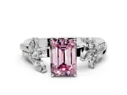 Floral Engagement Ring Setting for Fancy Pink Emerald Cut Center with Trailing Marquise Accents and Prong Head in Sterling Silver