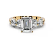5 Stone Engagement Ring Setting for Emerald Cut Center with Graduated Accents and Prong Head in Yellow Gold
