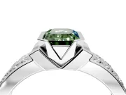 Bezel Engagement Ring Setting for Fancy Green Emerald Cut Center with Wide Channel-Set Band and Bezel Head in Platinum