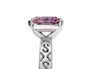 Solitaire Engagement Ring Setting for Fancy Pink Emerald Cut Center with Scrollwork Band and Prong Head in Sterling Silver
