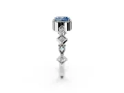 Milgrain Bezel Engagement Ring Setting for Fancy Blue Cushion Cut Center with Marquise Stations and Bezel Head in White Gold