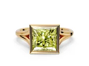 Solitaire Engagement Ring Setting for Fancy Yellow Princess Cut Center with V Split Shank and Bezel Head in Yellow Gold
