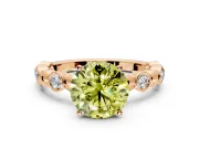 Solitaire Engagement Ring Setting for Fancy Yellow Round Cut Center with Beaded Bezel Station Band and Prong Head in Rose Gold