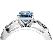 3 Stone Engagement Ring Setting for Fancy Blue Emerald Cut Center with Tapered Baguettes, Plain Band and Prong Head in Platinum