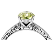 Solitaire Engagement Ring Setting for Fancy Yellow Pear-Shaped Center with Engraved Milgrain Band and Prong Head in Sterling Silver