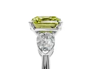 3 Stone Engagement Ring Setting for Fancy Yellow Asscher Cut Center with Large Pear-Shaped Accents and Prong Head in Platinum