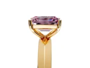 Solitaire Engagement Ring Setting for Fancy Pink Emerald Cut Center with Wide Knife Ridge Band and Prong Head in Yellow Gold