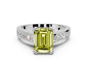 Solitaire Engagement Ring Setting for Fancy Yellow Emerald Cut Center with Channel Band and Double Claw Prong Head in Sterling Silver