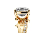 Solitaire Engagement Ring Setting for Asscher Cut Center with Pave and Plain Crossover Band and Prong Head in Yellow Gold