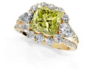 Halo Engagement Ring Setting for Fancy Yellow Princess Cut Center with Two-Strand Split Shank and Prong Head in Yellow Gold