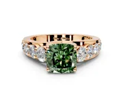 Solitaire Engagement Ring Setting for Fancy Green Cushion Cut Center with Graduated Shared Prongs and Prong Head in Rose Gold