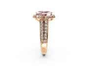 Large Accent Halo Engagement Ring Setting for Fancy Pink Asscher Cut Center with Pave Split Shank and Prong Head in Rose Gold