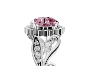 Halo Engagement Ring Setting for Fancy Pink Round Cut Center with Leaf Motif Split Shank and Prong Head in Sterling Silver