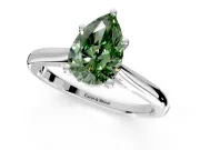 Solitaire Engagement Ring Setting for Fancy Green Pear-Shaped Center with Narrow Cathedral Band and Prong Head in Platinum