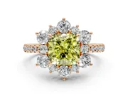Floral Halo Engagement Ring Setting for Fancy Yellow Cushion Cut Center with Pave Accents and Prong Head in Rose Gold