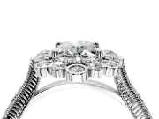 Milgrain Halo Engagement Ring Setting for Oval Center with Bezel Point Accents and Prong Head in Sterling Silver