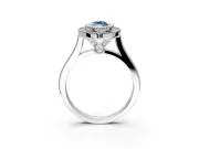Halo Engagement Ring Setting for Fancy Blue Marquise Center with Milgrain Frame, Pave Band and Prong Head in Platinum