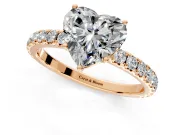 Solitaire Engagement Ring Setting for Heart-Shaped Center with Large Accent Band and Prong Head in Rose Gold