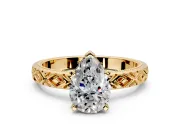 Solitaire Engagement Ring Setting for Pear-Shaped Center with Milgrain X Pattern Band and Prong Head in Yellow Gold